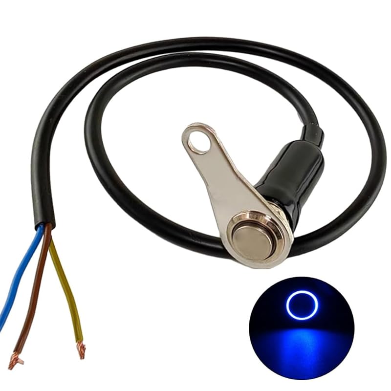 Universal 5A/12V Momentary Blue LED Motorcycle Switch ON-Off Handlebar Adjustable Mount Stainless Steel Waterproof Switches Button Blue LED-Latching