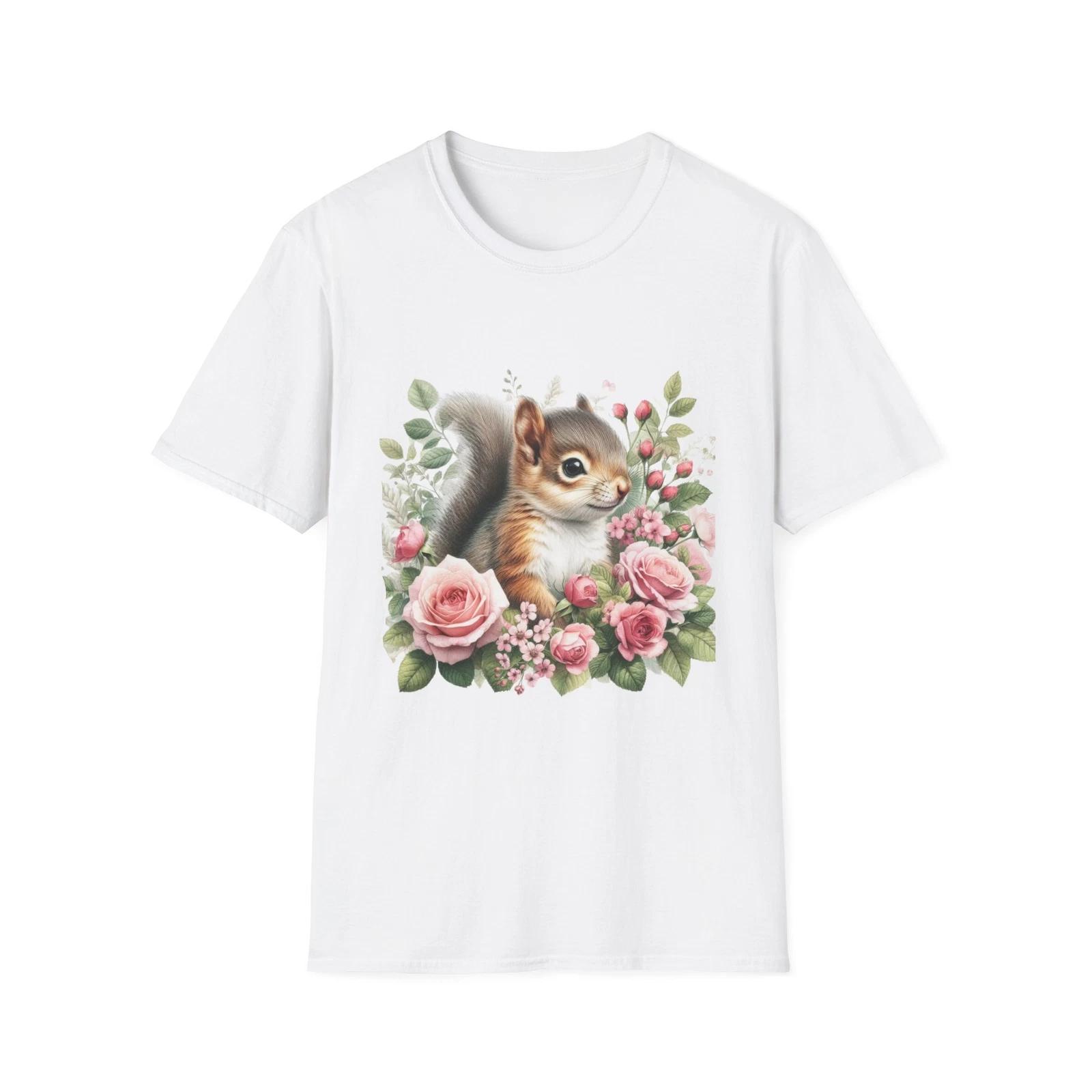 Cute Squirrel Floral Tee, Nature Lover Gift, Spring Fashion, Animal [...] 3XL