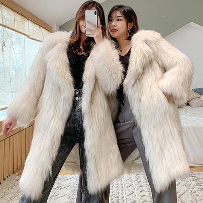 Fox Fur Imitation Fur Coat for Women's Long New Autumn and Winter Warmth Insulation Raccoon Fur Coat Large Casual Windbreaker