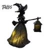 Gothic Halloween Decorations Witch Holding Lantern Light, with Spider Web Pattern Decor, Vintage Style Resin Glowing Sculpture, for Indoor And Outdoor