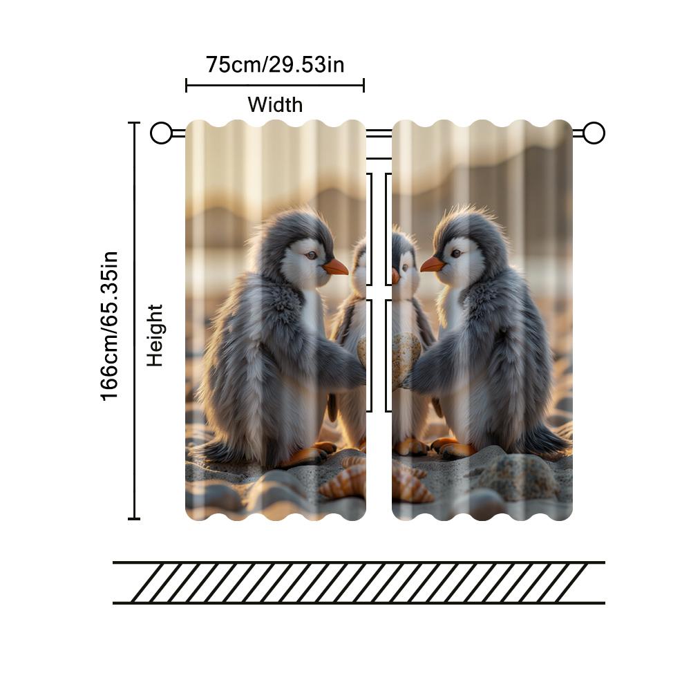 Set Of 2 Filtering Curtains Excluding Rods Non Movable Without Batteries Adorable Penguins Starfish Use Bedrooms Curtain Polyester Perfect For Bedroom
