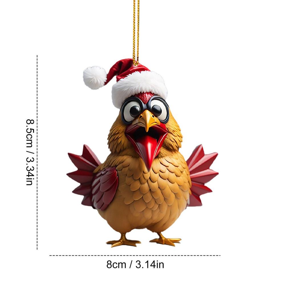 Funny Christmas Ornaments Acrylic 2D Cartoon Cute Christmas Rooster Rooster Ornament Funny Christmas Chicken For Living Rooms