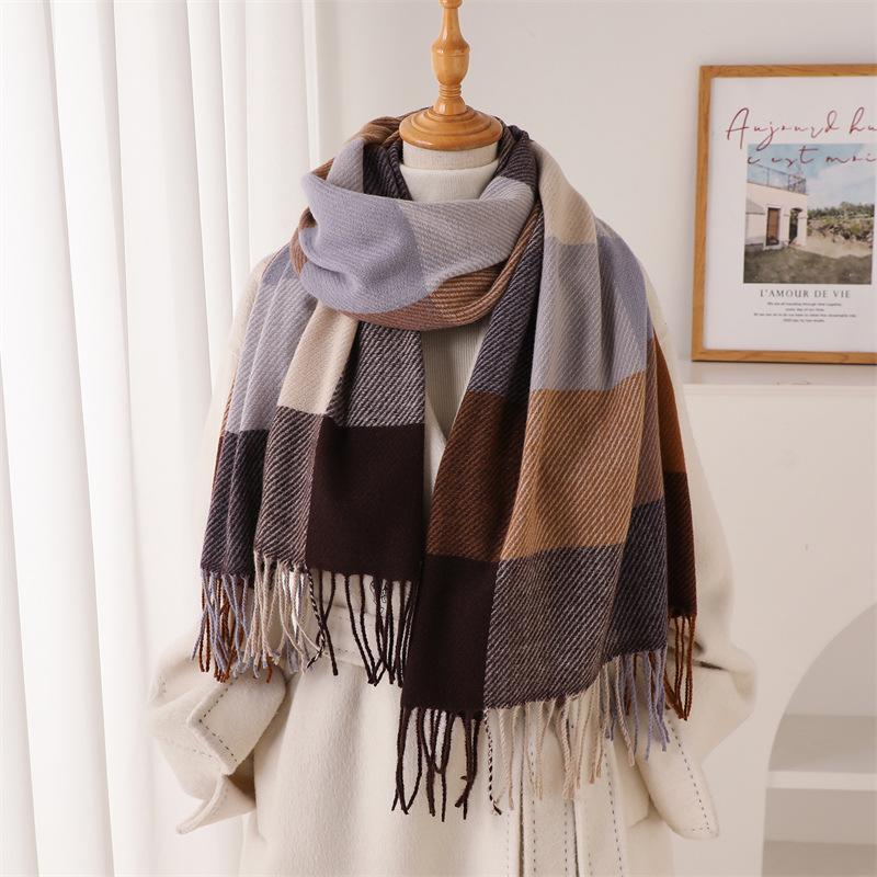 Minimalist High-end Plaid, Warm In Autumn and Winter, Cold Scarf Shawl, Commuting Versatile Couple, Fringed Imitation Cashmere Scarf