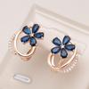 Trend Blue Natural Zircon Stud Earrings For Women Rose Gold Color Flower Earrings Quality Daily Fine Vintage Jewelry