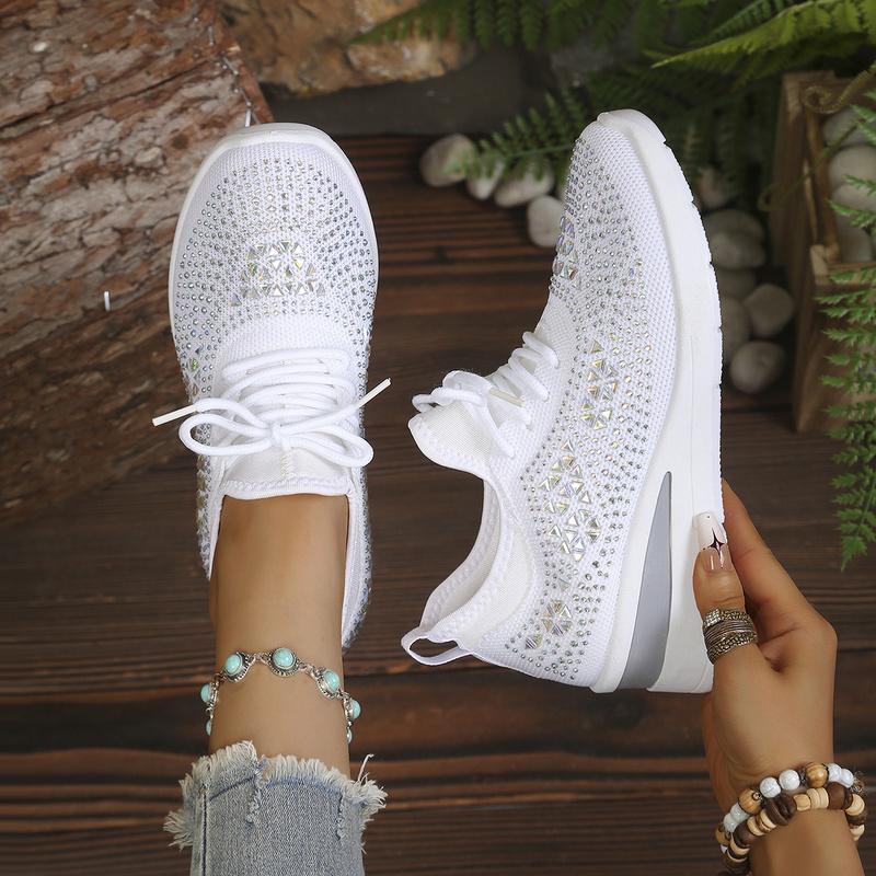Iridescent Triangle Rhinestone Ladies Mesh Shoes Lightweight Shock Absorb Wedge Sneakers For Outdoor Free Shipping Shoes