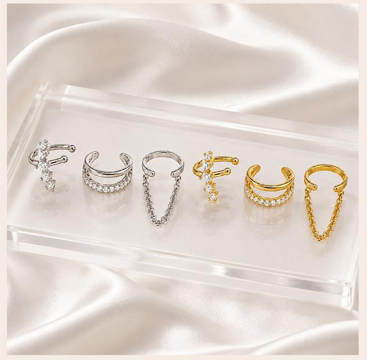 Ear Cuffs for Women, 3pcs Round Zircon Cartilage Clips, Tassel Chain No Piercing Minimalist Jewelry