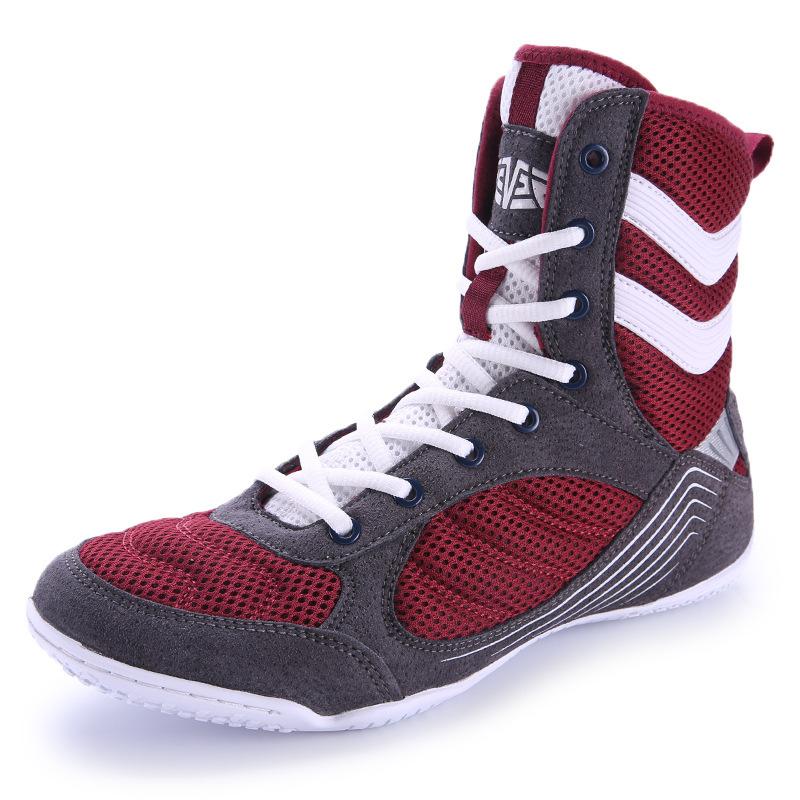 Spring and summer new mesh splicing boxing shoes fashionable men's and women's indoor training shoes high-top fighting shoes