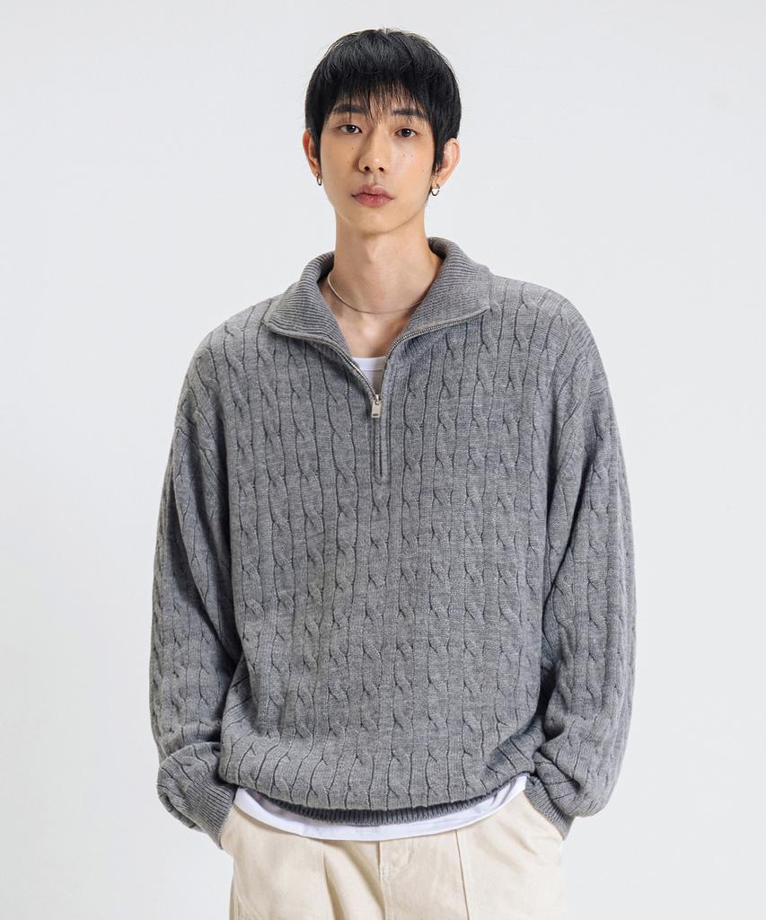 LEMAIN SECOND Oversized Voluminous Washable Half-Zip Cable Knit_6 Colors
