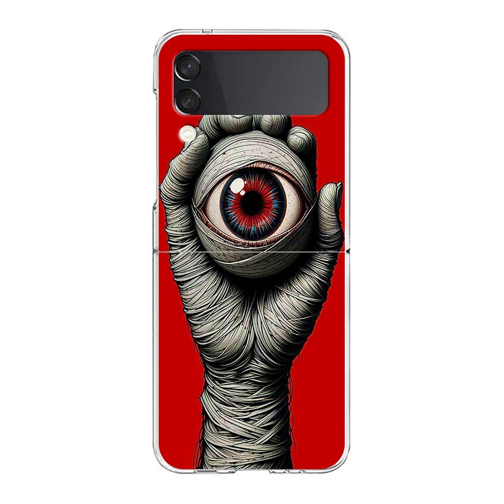 Transparent Phone Case For Samsung Galaxy Z Flip 3 4 5 6 7 Hard Folding PC Z Flip3 Flip4 Cover Scary Devil Eye Pattern