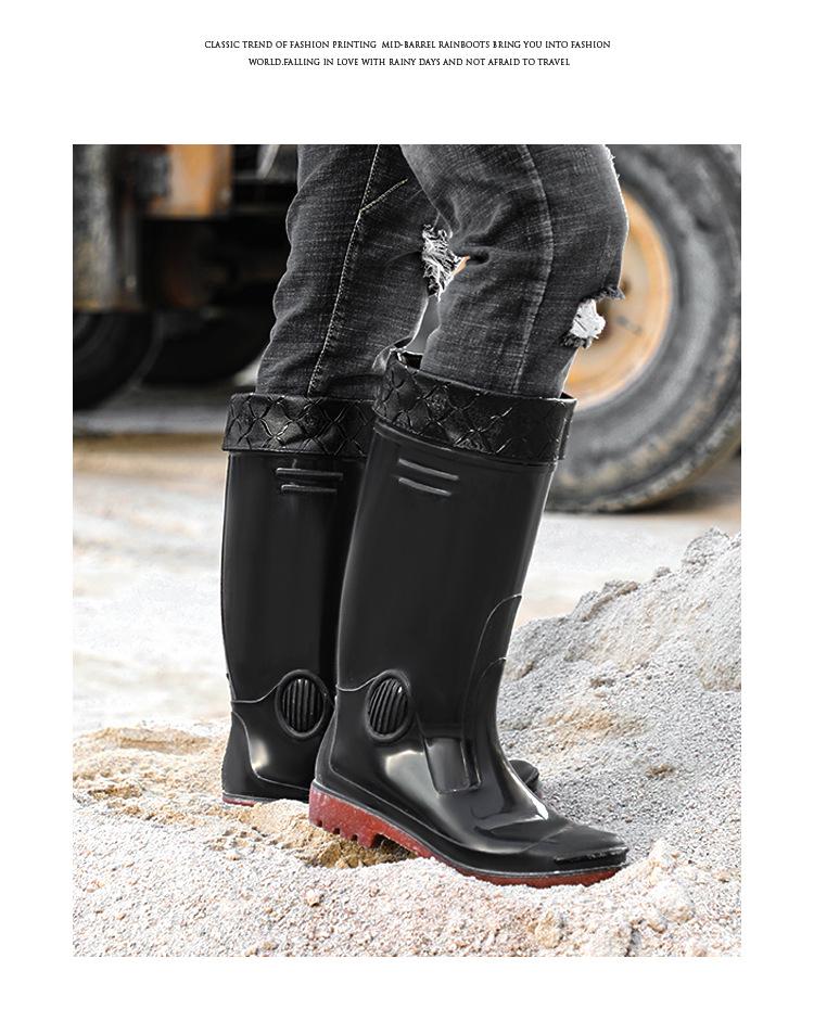 Men's Waterproof Non-Slip High-Top Rain Boots, Thick-Soled and Wear-Resistant for Fishing, Work, and Mining.