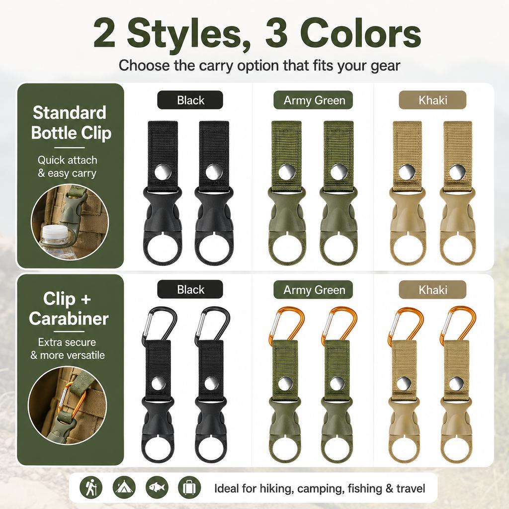 Nylon Webbing Water Bottle Holder Clip Carabiner Hook Backpack Belt Hanger for Camping Hiking Outdoor