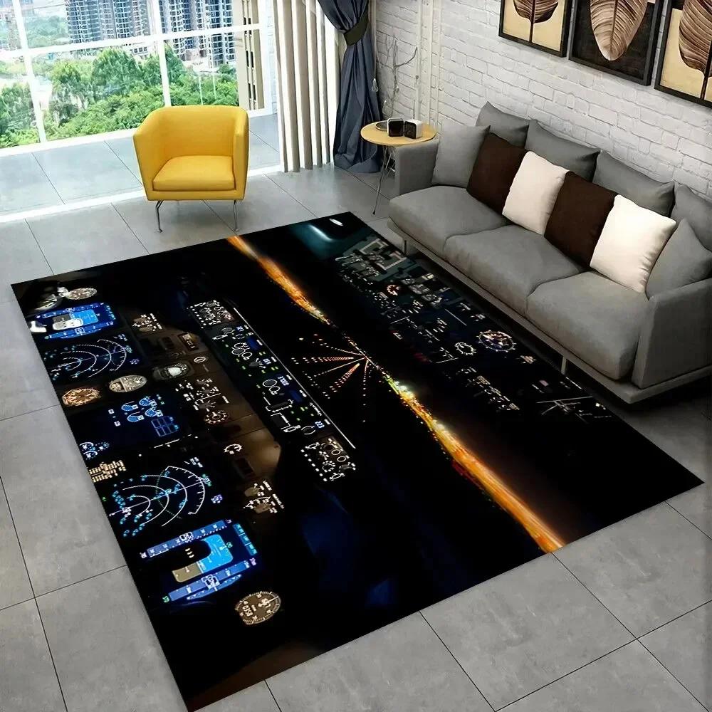 Fighter Aircraft Control Cockpit Cabin Carpet Rug for Home Living Room Bedroom Sofa Doormat Decor,Area Rug Non-slip Floor Mat