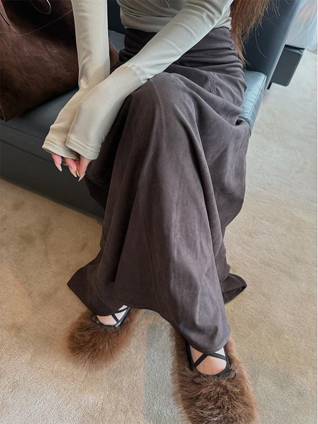 Yaya Shop Saia Maxi Camurça Estilo Wabi-Sabi Retro Estudante de Arte