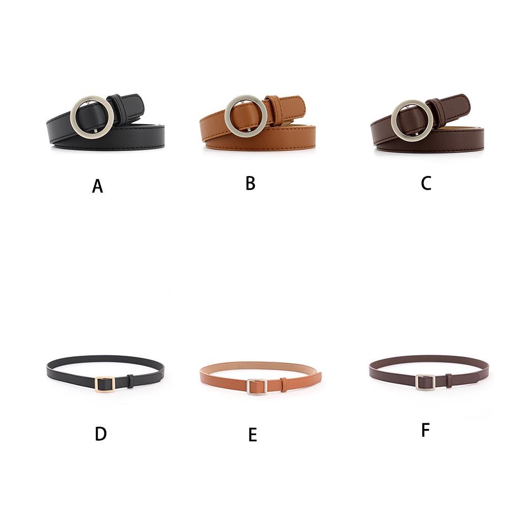 Women Round No-hole Buckle Leather Jeans Belt Fashion PU Dress Decorative Girls Vintage Metal Pin Ple Adjustable Accessory