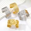 European Gold-Plated Titanium Steel Hollow Flower Cuff Bracelet for Women - Stylish, Wide, and Fashionable Design
