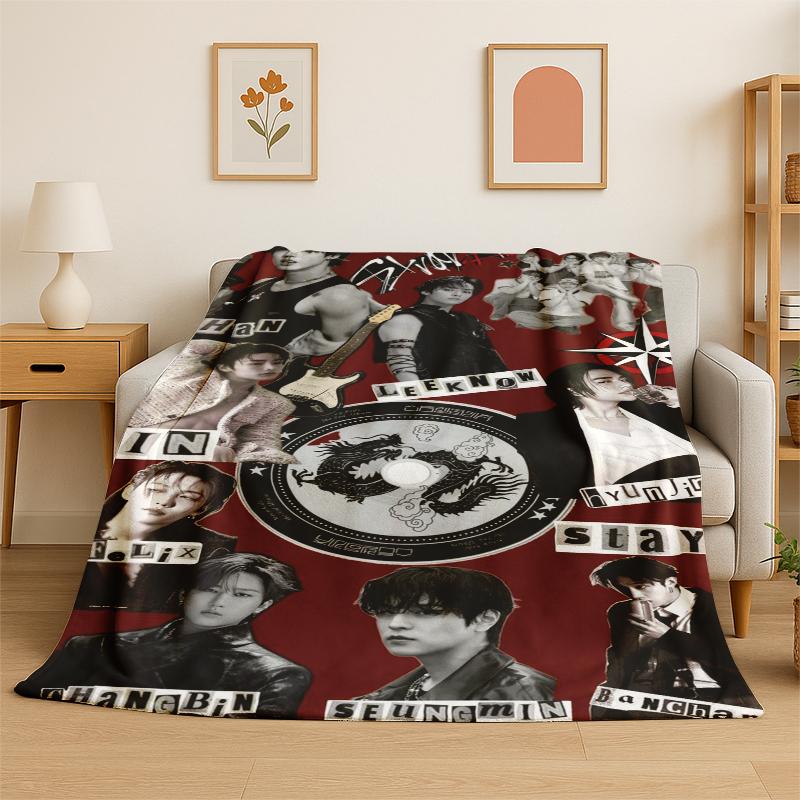 Kpop Stray Kids Music Star Flannel Blanket Soft Warm Throw Blanket for Bedroom Living Room Bed Travel Camping Picnic Gift