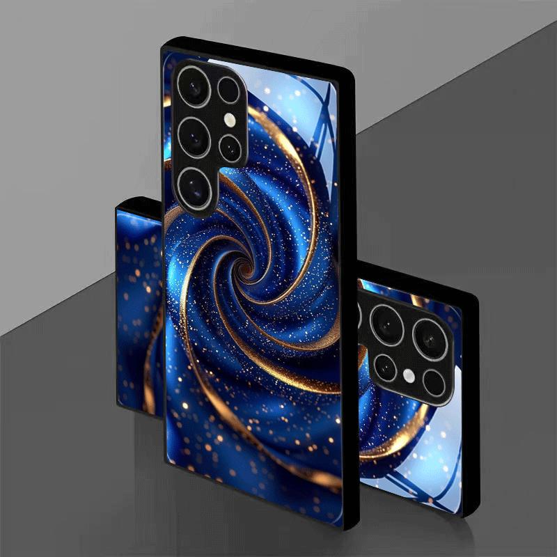Spiral glänzendes verträumtes Muster Glas Handyhülle geeignet für Samsung Galaxy S26 S25 S24 S23 S22 S21 S20 FE/Ultra/Plus Anti-Drop