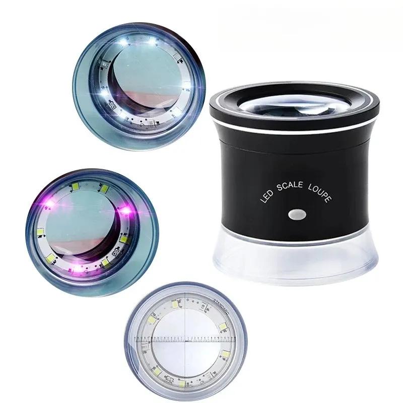 30X Portable Cylinder Rechargeable Magnifier LED UV Light with Angle Scoring Plate Cross Scoring Plate for Jewelry Appreciation