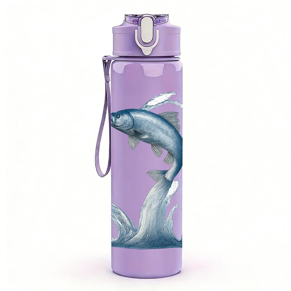 1PC Jumping Shark Sea Animal Pattern 750ml Color Plastic Sports Water Bottle Leakproof Flip Straw Lid Suitable for Sports Office Home Use