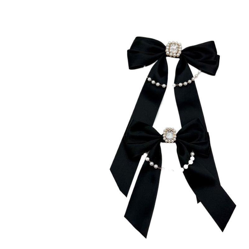Módní Látka Černá Bílá Mašlička Perlový Řetízek Křišťálový Kamínek Brož Elegantní Dámský Límec Košile Špendlík Květina Smuteční Brož Šperk