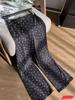 Gray Floral Micro-Flare Women's Pants, Size 26, Thin Style, Elastic High Waist, Korean Age-Reducing, Casual Slim Fit, Spring/Autumn.