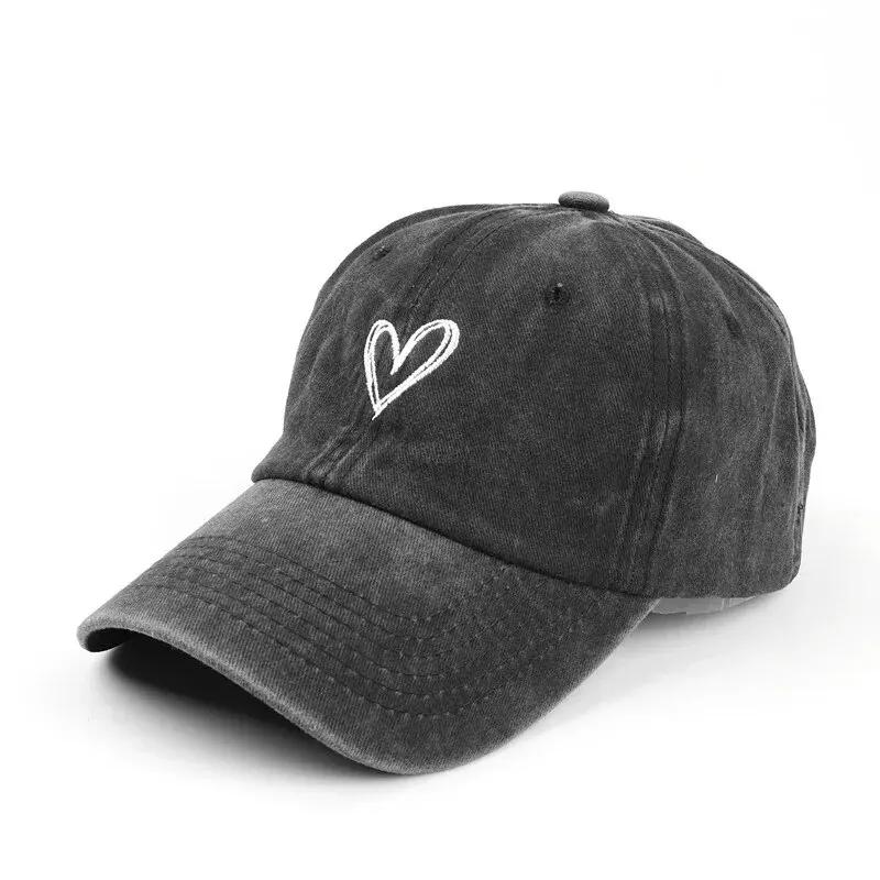 Versatile Peach Heart Embroidery Washed Old Spring And Summer Baseball Hat Women's Thin Couple Soft Top Cap Men's Tide