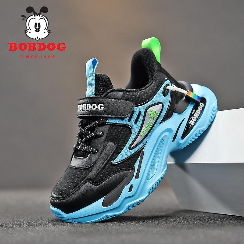 Babu Bean Boys Sneakers 2025 Autumn New Children's Leather Surface Medium and Large Children's Lightweight Velcro Running Shoes