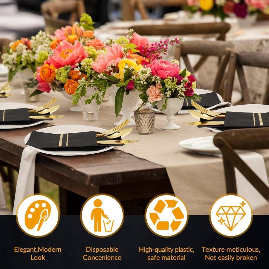 25 Set Plastic Silverware Sets with Napkins Plastic Cutlery Set for Guests Wrapped Disposable Silverware Set with Forks Knives