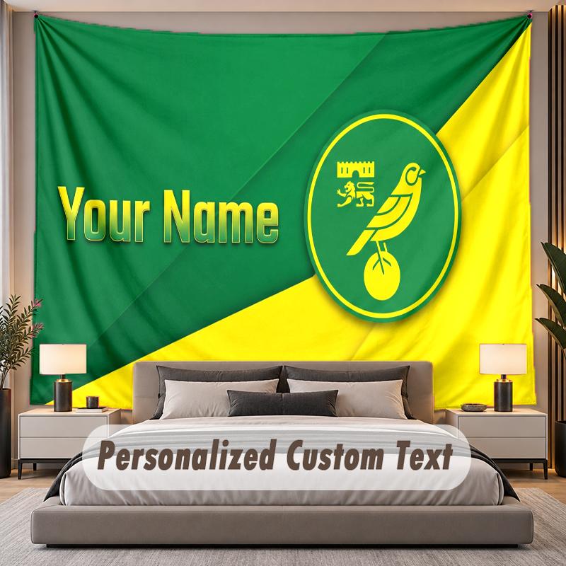 Custom Name Text Tapestry Norwich City Personalized Polyester Wall Tapestry For Bedroom And Room