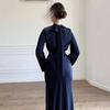 2025 Autumn Women's Retro High-Neck Long Dress with Waist-Cinching Design