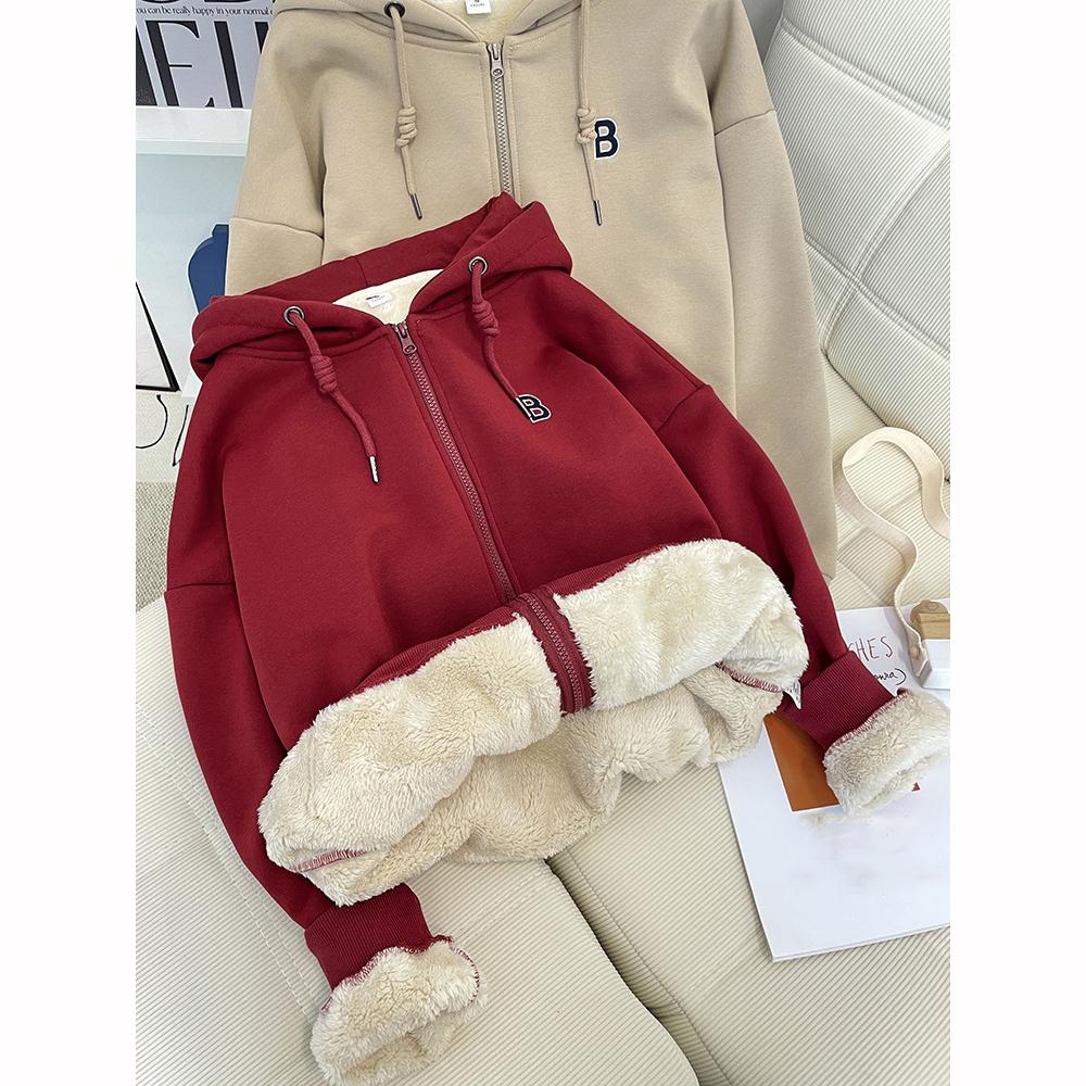 Autumn Winter Hoodie Coat Drawstring Thick Pockets Long Sleeve Fleece Jacket Thick Warm Fleece Sweatshirt