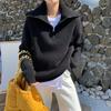 Zipper Large Laps Solid Color Sweater Loose Pullover Sweater Jacket