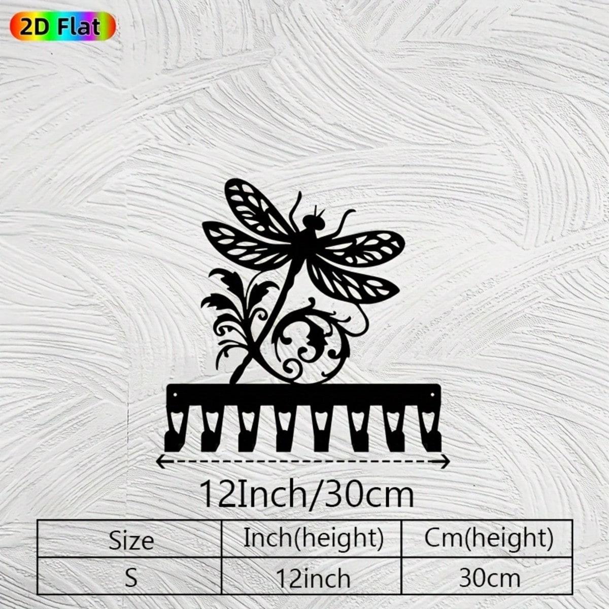 

Vintage Dragonfly Floral Vine Metal Wall Key Holder Rustic 8 Hook Coat Rack 29x30