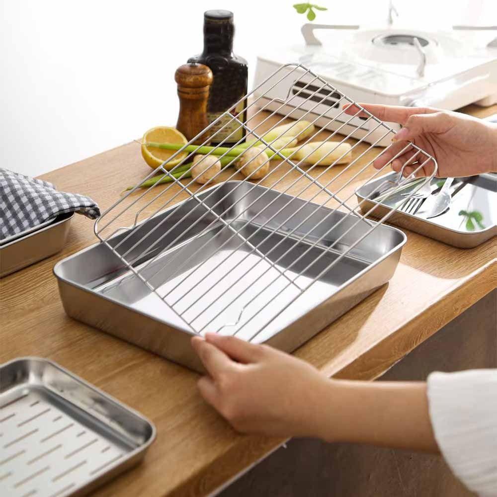 Stainless Steel Roasting Pan Set Non-stick Roasting Cooking Rack Air Fryer Accessories