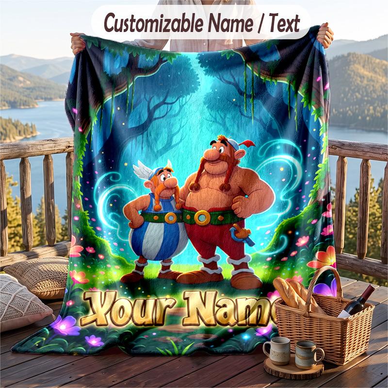 Asterix & Obelix Flanelldecke, Personalisierter Benutzerdefinierter Name Text, Weiche Warme Plüschdecke Als Geschenk
