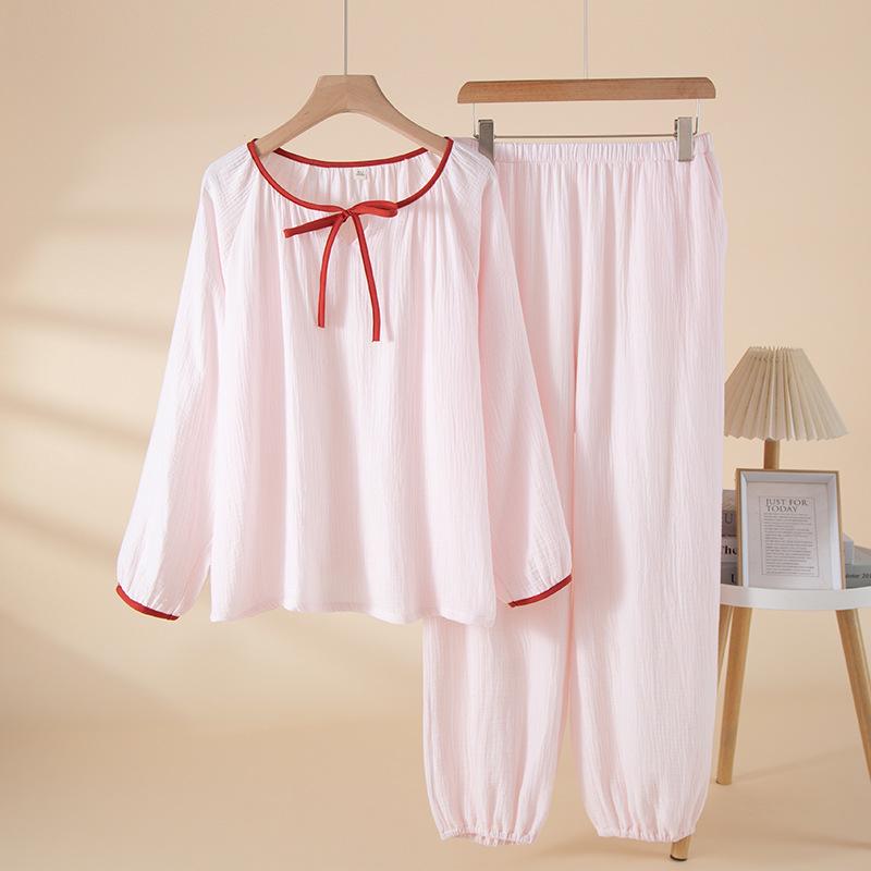 

Женский легкий весенний хлопковый комплект пижамы, с круглым вырезом, длинным рукавом, в милом ленивом стиле, для дома. M светло-розовый