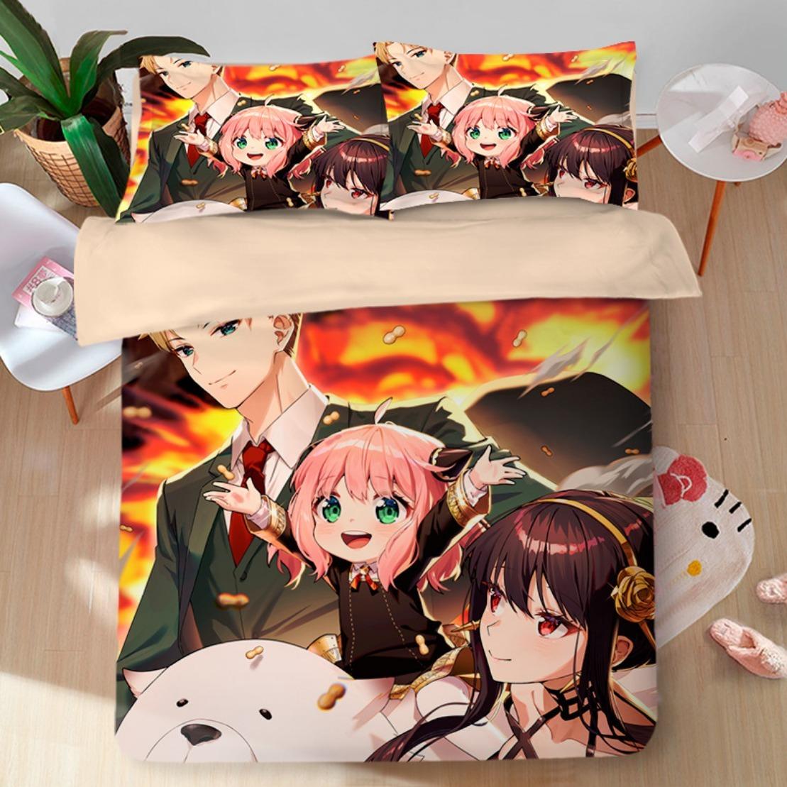 

Пододеяльник Spy Family, комплект постельного белья Anime Spy X Family, пододеяльник и наволочки Kawaii Anya Single/Double/Queen/King 135x200cm 2pcs