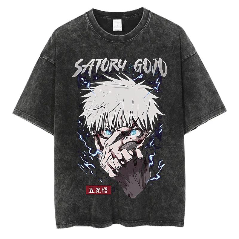 Anime Jujutsu Kaisen Gojo Satoru Anime Washed T Shirt Summer Vintage Men Women Cotton Casual Tee Top