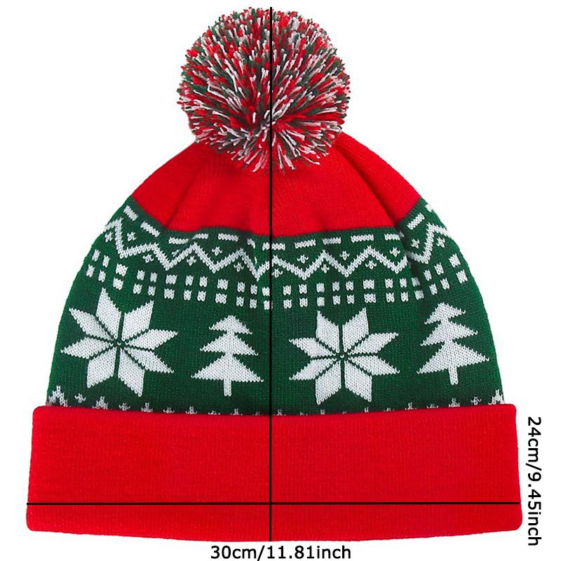 WTEMPO Retro Christmas Knitted Hat Cute Hairball Hat with Beautiful Christmas Patterns Good Elasticity Suitable for Most Head Circumferences