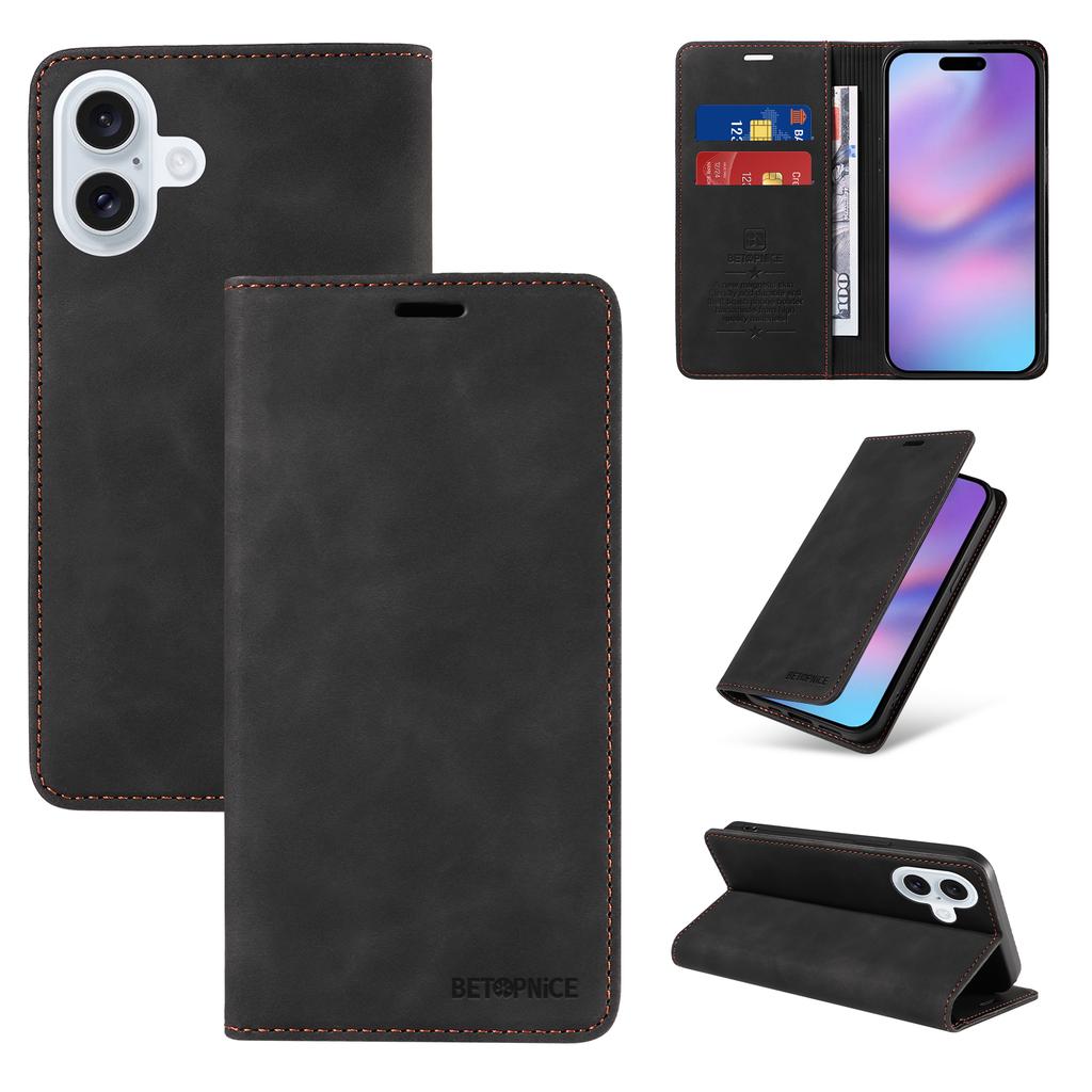 Pro iPhone 17 Pouzdro BETOPNICE Magnetické Zapínání RFID Blokující Peněženka Stojánek Kožený Kryt na Telefon