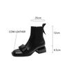 Mode Neue Winter Kuhleder Damenstiefel Eckige Zehenpartie Klobige Absätze Stiefel für Damen Mode Schleife Kurze Stiefel Damenschuhe Zapatos De Mujer