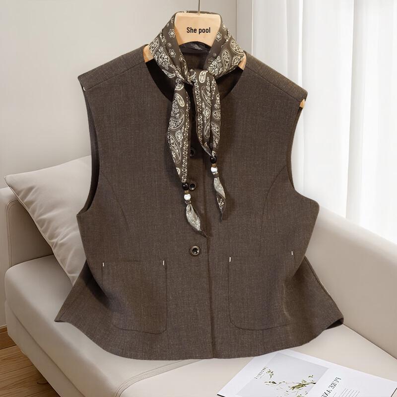 

Женский жилет на пуговицах с круглым вырезом для通勤 One Size