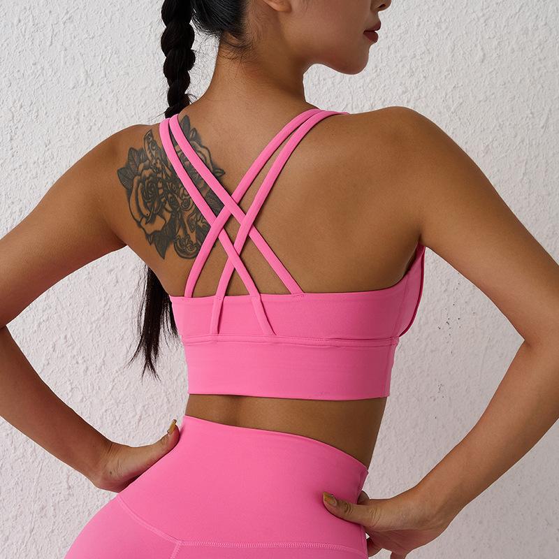 European & American Cross-Back Nude Feel Sports Bra - Women's Shock Absorption Yoga Vest