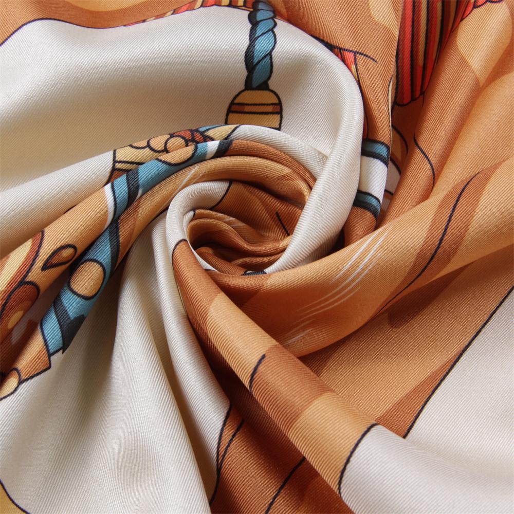 POBING Silk Scarf Women Large Shawls Spain Horse Print Stoles Square Bandana Luxury Kerchief Hijab Scarf Female Foulards 130CM