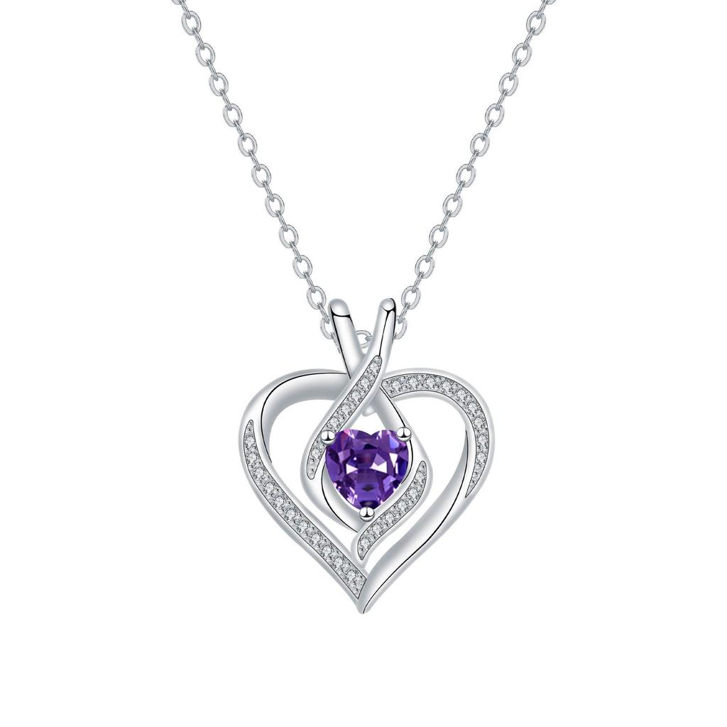 Luxury Heart Pendant Rhinestone Necklace: Colorfast Clavicle Chain, Elegant Birthstone Gift for Women