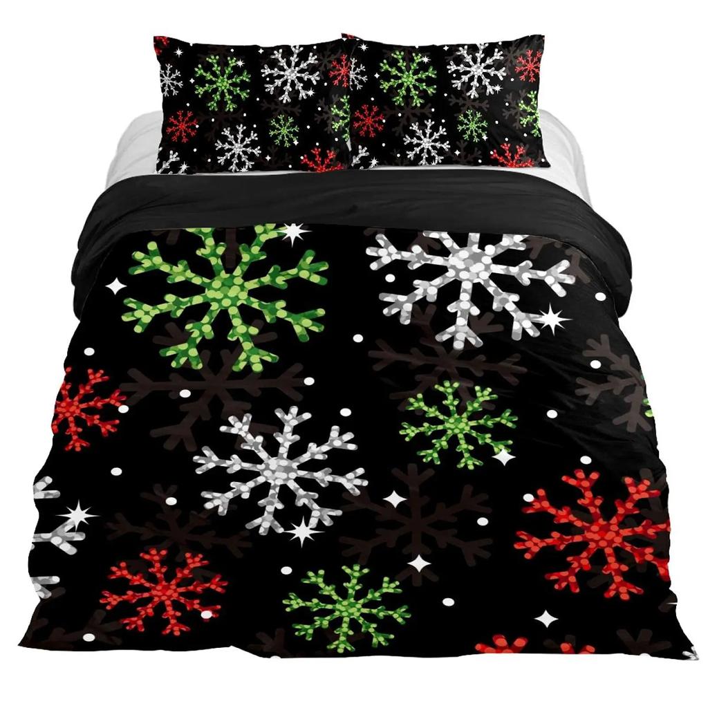 Snowflake Duvet Cover Set Winter Theme Christmas Illustration Cold Weather Season Twin Bedding Set King Size Soft Quilt Cover