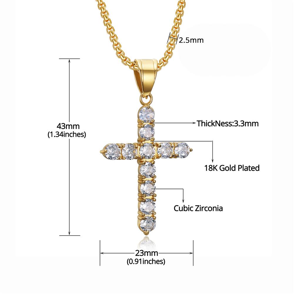 Religious Iced Out Bling Small Jesus Cross Pendant Gold Color Stainless Steel Zircon Christian Necklace For Women Jewelry Gift