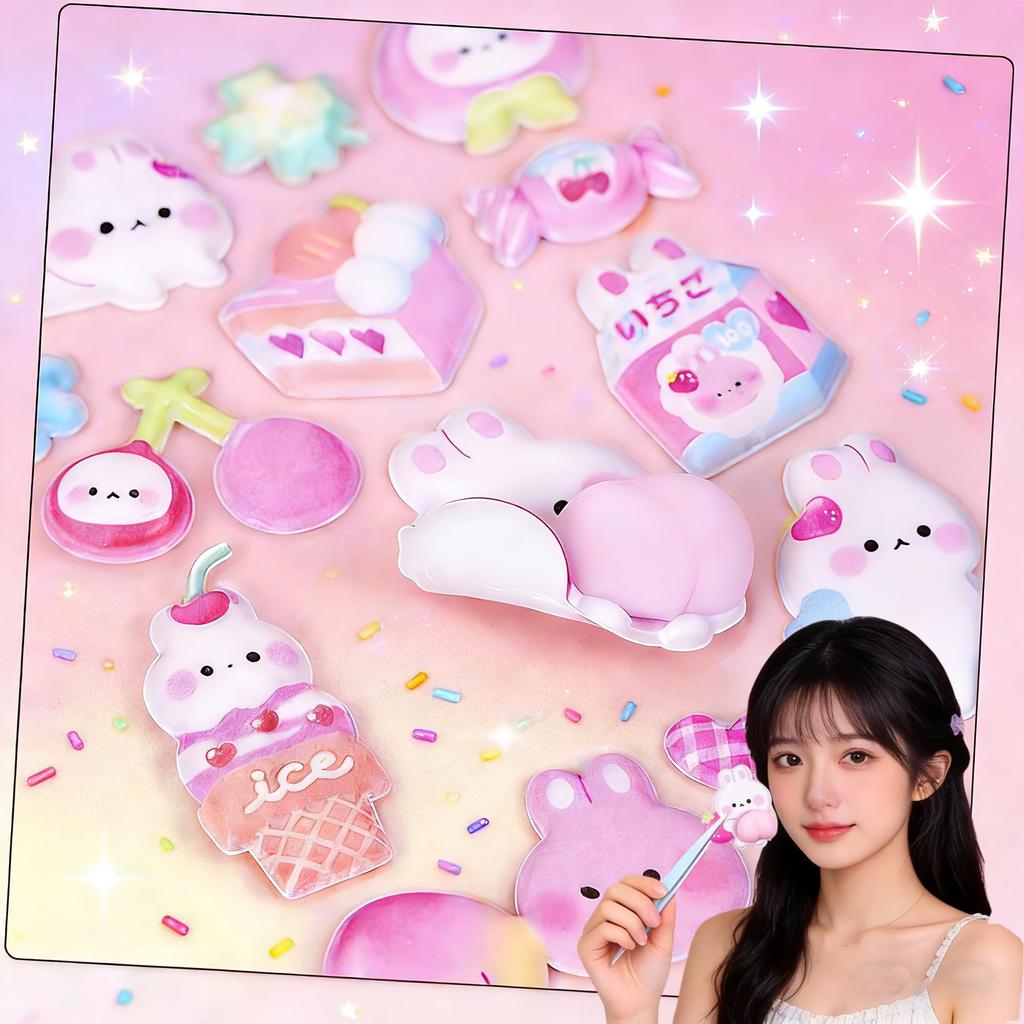 BLOOPIC Squishy Butt Set of 3D Cute Animal Squishy Stress Planner Reward Decorative Smartphone Case Album DIY Stickers, 2, Stickers, Relief, Fluffy,