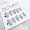 Light Cyan Gold Leaf Hand-Painted Gilding Manicure Emerald Green Whitening Wearable Handmade Nail Tips