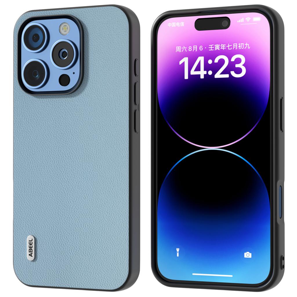 ABEEL For iPhone 16 Pro Case Genuine Cow Leather PC Phone Cover